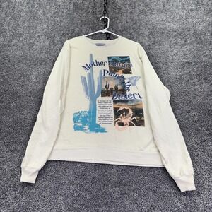 MODERNLUX Sweatshirt Womens Medium White Fleece Pullover Desert Cactus Graphic